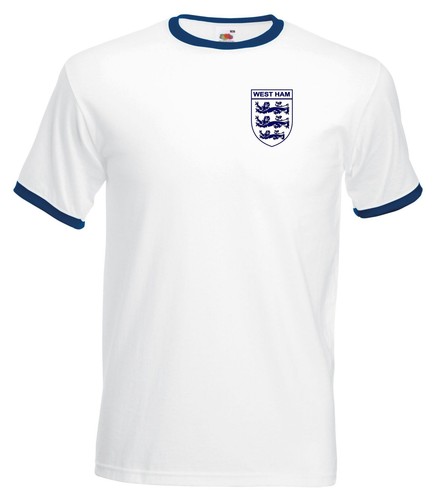 West Ham 3 Lions club et pays petit Crest Ringer T-shirt pour homme