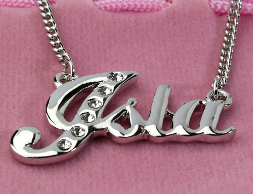 Collar de nombre /"Isla/" 18ct oro blanco plateado-hecho con Swarovski Elements