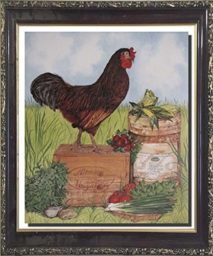 Mirassou Cockadoodledoo Rooster Chicken Picture Mahogany Black Framed Picture