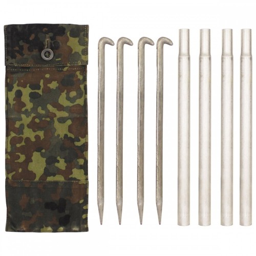 Original BW Zeltbesteck mit Tasche flecktarn Zelthering Erdnagel Stange gebr.