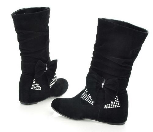 UK Womens Ladies Faux Suede Platform Bowknot Mid Calf Winter Boots Shoes Size