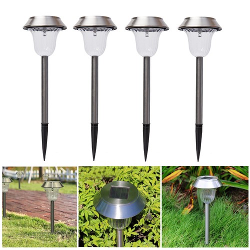 4x Solar LED Leuchten Edelstahl Gartenlampe Solarlampe Außen Standleuchte Garten