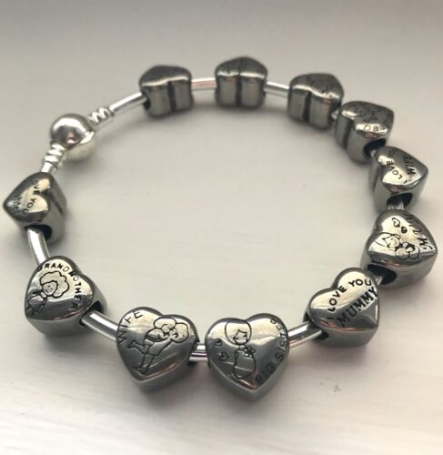 Silver Tone MIDDLE SISTER Family Heart European Charm With Pink Gift Pouch