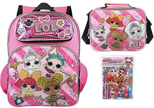 LOL Surprise 10 Piece Stationery Set LOL Surprise 16/" Backpack Lunch Bag
