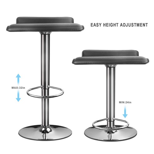 2//4 360° Swivel Adjustable Black Pu Leather Bar Stool Height Air Lift Pub Chair