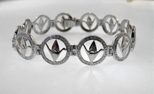 12.5mm Hawaiian 925 STER Silver Sadako Peace Crane Wing Down Origami Bracelet 7/"