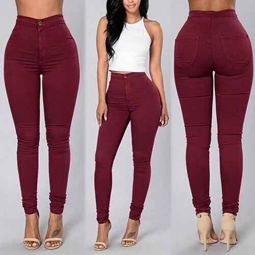 Fashion Women Pencil Slim Stretch Denim Skinny Jeans Pants High Waist Trousers