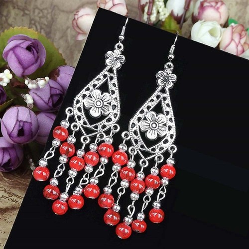 RED Water-Drop Women Chandelier Drop TURQUOISE Earrings Alloy Dangle Beads
