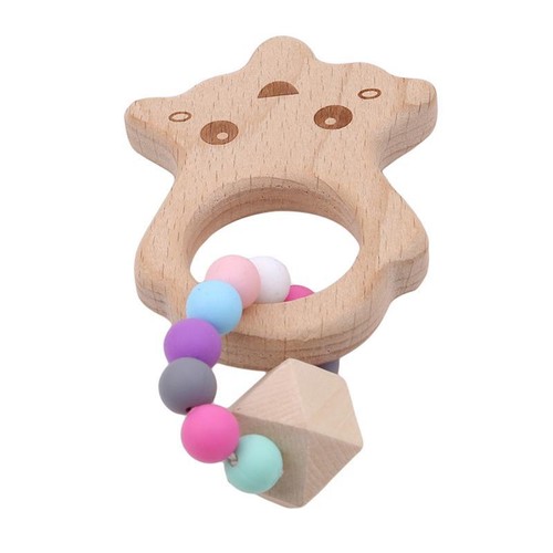 Baby Nursing Bracelet Wooden Silicone Chew Beads Teething Rattles Toy Teether HZ
