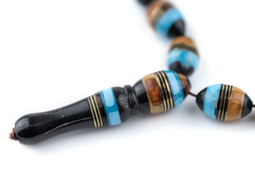 Turquoise /& Amber Color Inlaid Arabian Prayer Beads 14x9mm Middle East Oval Wood