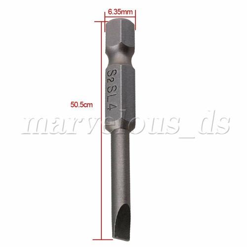 6Pieces 6.35mm Dia S2 Alloy Steel Hex Shank Flat Head Screwdriver Bits