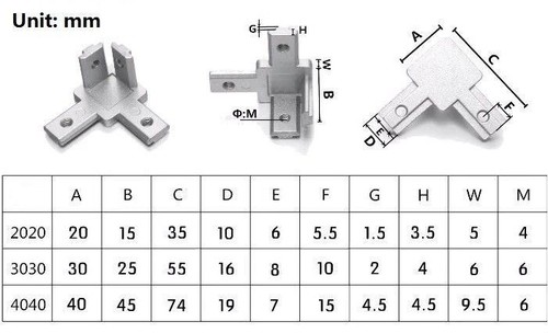 4X ZYLtech 3-Way L Type Corner Angle Bracket for 2020 or 3030 Aluminum Extrusion