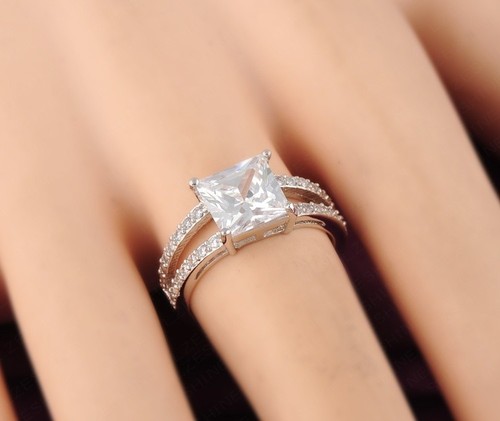 Split Shank Solitaire Copper Ring Sterling Silver 3.0 CT 8 mm CZ Cubic Zirconia
