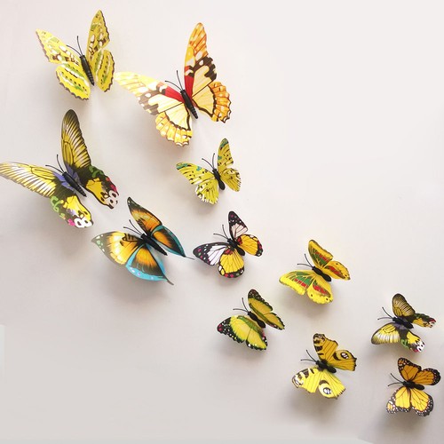 12Pcs 3D Butterfly Wall Decal Removable Kids Sticker Wedding Decor Fridge Megnet