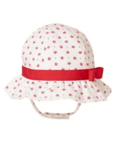 GYMBOREE STAR SPANGLED SUMMER WHITE w// RED BOW N STARS BUCKET HAT 0 3 6 12 18 24