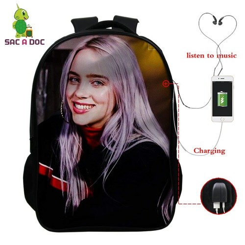 *Billie Eilish USB Rucksack Laptop Schule Sport Reise 16 Inch Musik Fan Kinder