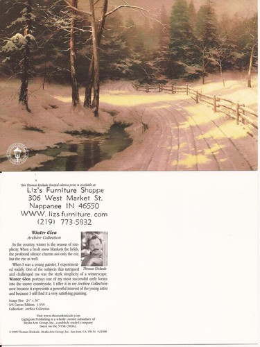 NEW 2 Thomas Kinkade,/"WINTER GLEN/" Two Postcards