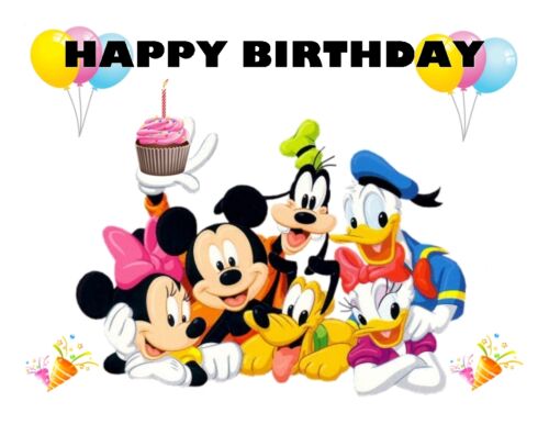 A4 MICKEY MOUSE AND CO PERSONALISED EDIBLE WAFER//RICE FONDANT PAPER CAKE TOPPER
