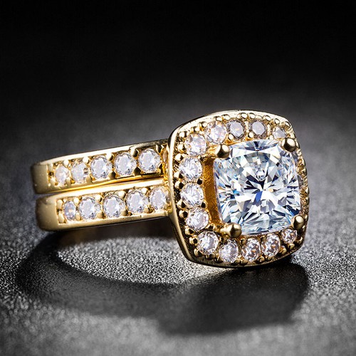 Élégant 18k Jaune Plaqué Or Blanc 2.55 ct Saphir 2pcs Bague de mariage Taille 6-10
