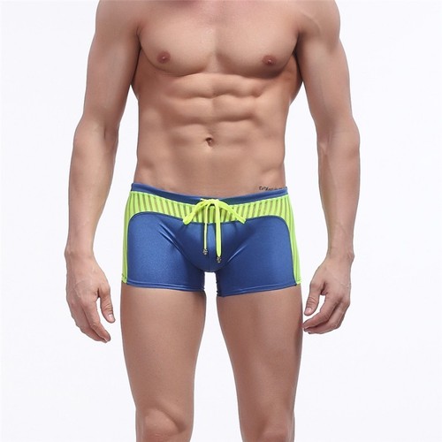 Mens Swimsuit Trunks Summer Mesh Striped Swimwear Swimming Bottom Boxer Shorts