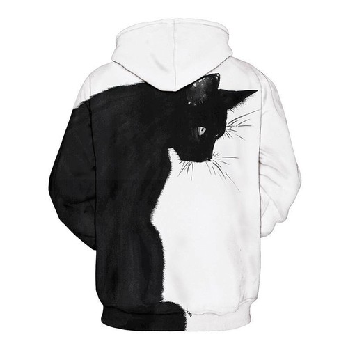 3D Schwarze Katze Paar Hoodie Sweatshirt Kapuzenpullover Herren Damen Pulli Tops