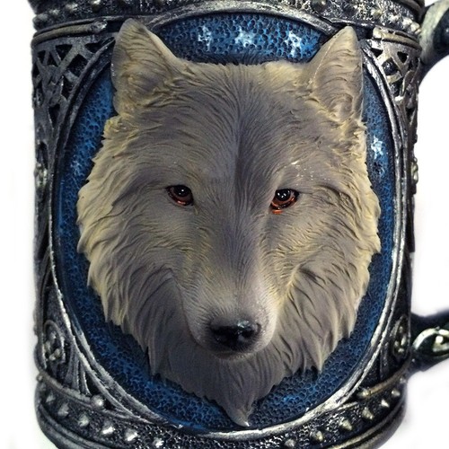 3D Wolf King Head Pattern Mug Retro Resin Stainless Steel Coffee Tea Cup 15oz