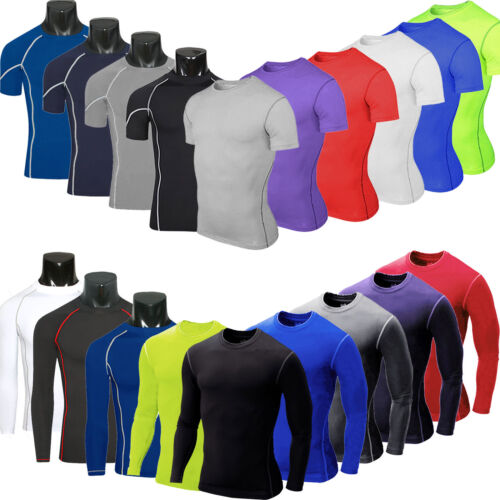 Mens Compression Under Base Layer Sports Gym Athletic Tight Fitness T-Shirt Tops