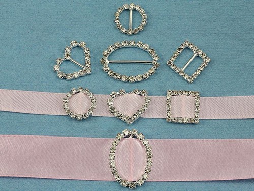 10 Pieces 15mm Round Crystal Rhinestone Ribbon Buckles