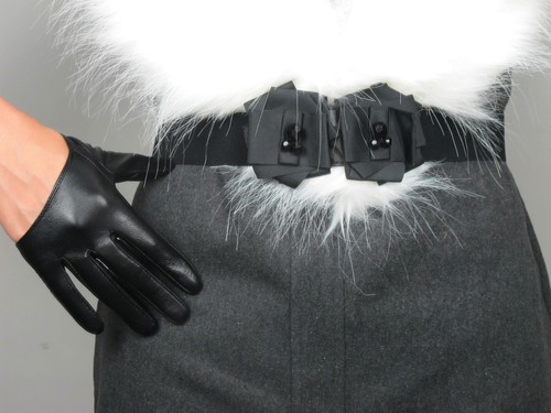 Real Leather Half Palm Short Gloves Black Red Rose Blue Yellow Genuine Sheepskin