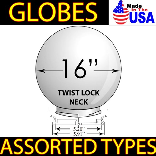 16/" LIGHT GLOBE REPLACEMENT USA SPHERE Plastic COVER LIP NECKLESS CUSTOM OPENING