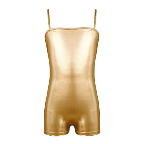 Girls Shiny Gymnastics Leotards Vest Ballet Dance Athletic Dancewear Bodysuit