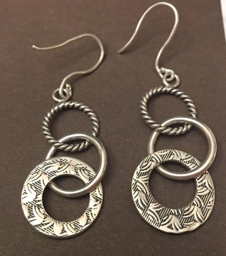 SILPADA W1616 ‘Triple Threat’ Tri-Textured Sterling Silver Dangle Earrings~NIB