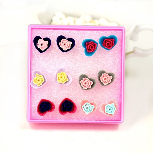 Fashion 6 Paires//Set Love Coeur En Résine Rose Fleur Oreille Goujon Boucles D/'oreilles Bijoux Cadeau