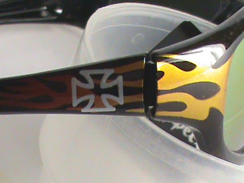 NEW CHOPPERS BIKER SUNGLASSES ST3 YELLOW RED UV400 LENS IRON CROSS HANDLES