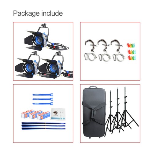 Atenuador incorporado de 3*300W Fresnel Tungsteno Spotlight Estuche Soporte de Aire Para Cámara De Cine