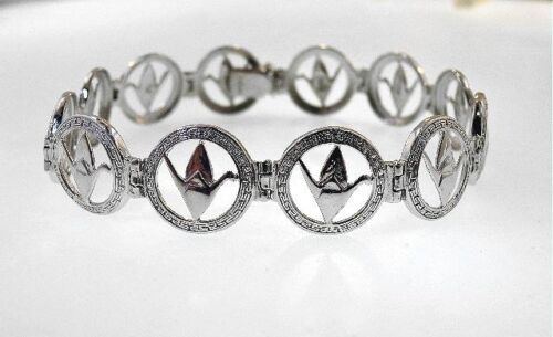 12.5mm Hawaiian 925 STER Silver Sadako Peace Crane Wing Down Origami Bracelet 7/"