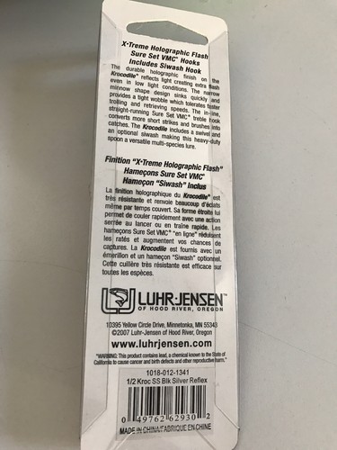 Luhr Jensen Krocodile Holographic SureSet Spoon 1//2 oz SS Black Silver Reflex