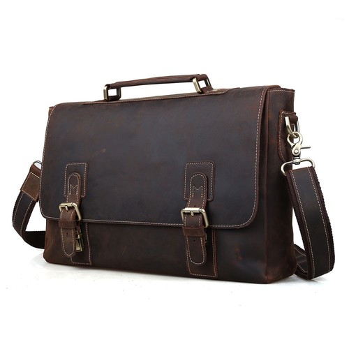 Mens Bull Cowhide Leather Tote Briefcase Laptop 15/" Bag Messenger Shoulder Cases