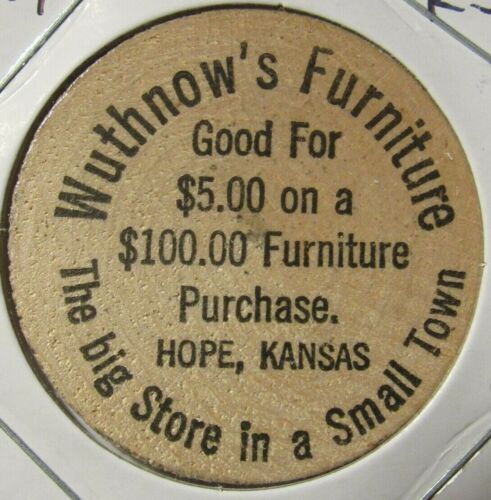 Vintage Wuthnow&#039;s Furniture Hope, KS Wooden Nickel - Token Kansas