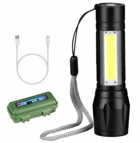 LED Torch USB Rechargeable Flashlight Police Zoomable Camping Hiking Lamp Small.