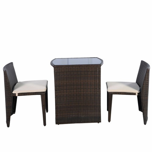 3 PCS Brown Cushioned Outdoor Wicker Patio Set Garden Lawn Sofa Furniture Seat