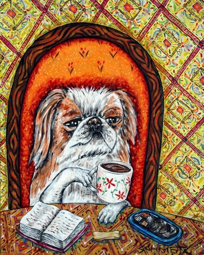 JAPANESE CHIN at the coffee shop cafe dog art print gift gifts 13x19