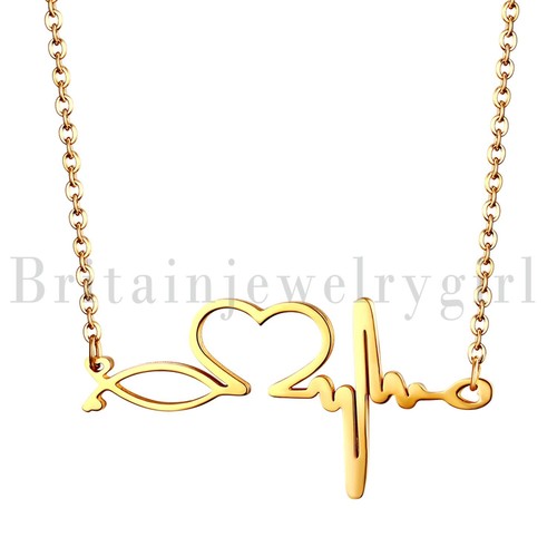 Women Ladies Stainless Steel Heartbeat EKG Pendant Necklace Nurse Jewelry Gifts