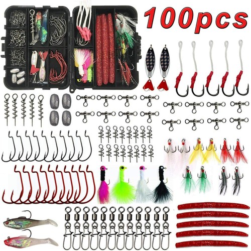 100Pcs Fishing Lures Accessories Kit including Hooks Saltwater Lure Swivel Snaps
