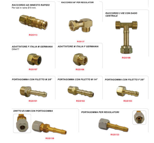 Raccordi Gas camper per tubi metallici e regolatori gas universali FEU
