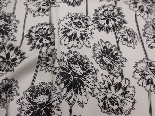Blanco//Negro Diente de León Floral Vestido Impreso superior mezcla de satén de algodón tejido.