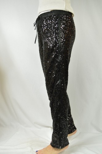 BEBE LEGGINGS pant sequin cluster 202881 Drawstring Pant black xxs xs s m