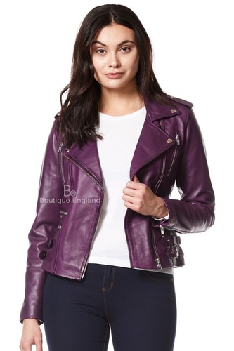 Stivali in Pelle Giacca Viola Stile Biker Casual Vera Pelle Morbida 7113