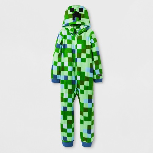 MINECRAFT Pajama Size 8,10 Medium-Large Boy One Piece Union Suit Creeper Costume