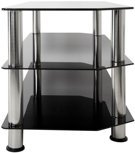 Entertainment Center TV Stand Black Chrome Legs For Up To 55-inch Glass Metal